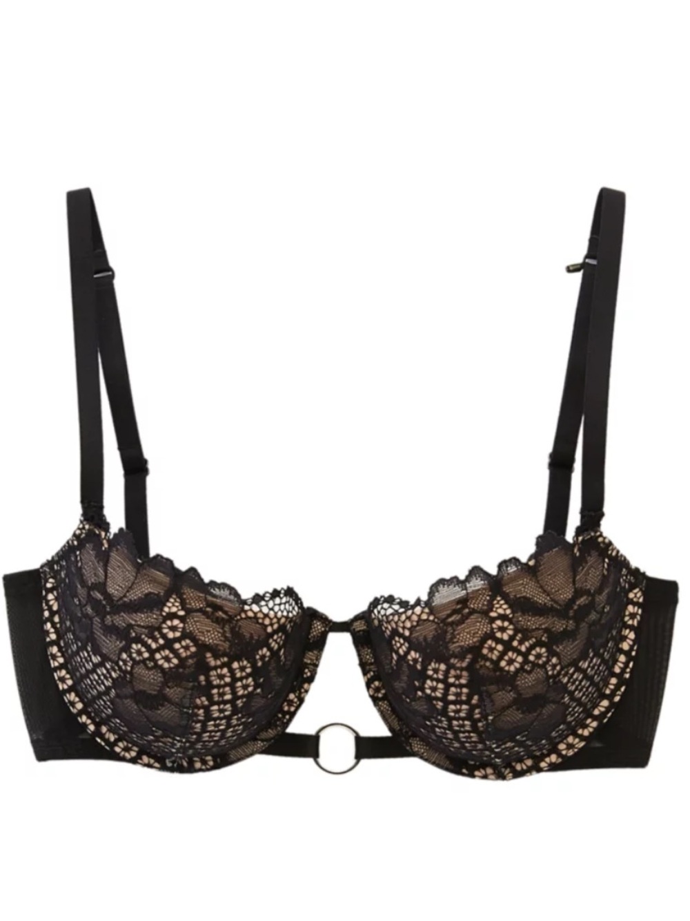 NWT Parisian Intimates Push-Up Balconette Bra 32C Black Lace Underwire